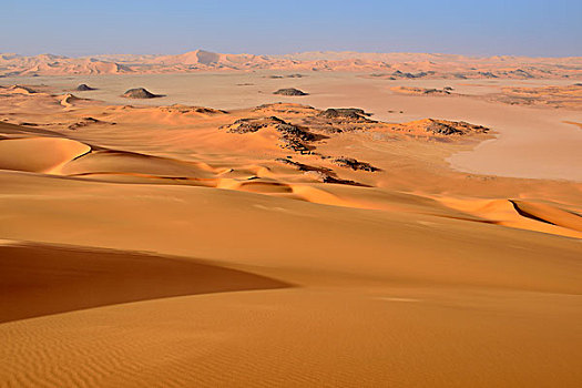 干盐湖,沙丘,区域,阿杰尔高原,国家公园,撒哈拉沙漠,阿尔及利亚,非洲