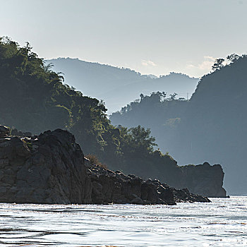 风景,河,山脉,背景,湄公河,省,老挝