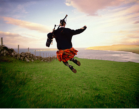 男人,跳跃,苏格兰式短裙,苏格兰