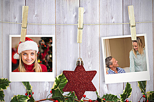 合成效果,图像,悬挂,圣诞节,照片,木质背景