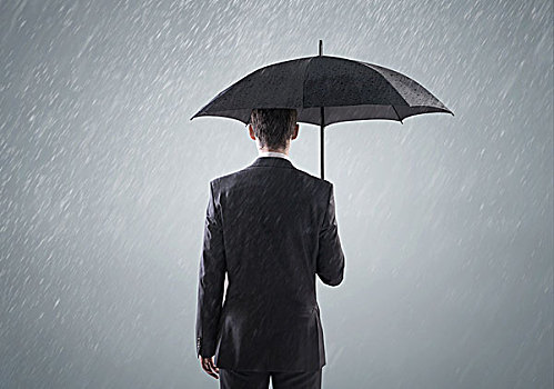 年輕,機智,站立,重,雨