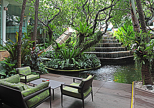 曼谷都喜天阙酒店,dusit,thani,bangkok,庭院