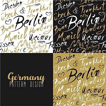 旅行,德国,欧洲,柏林,无缝,图案,金色
