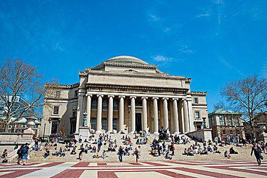 学生,正面,图书馆,哥伦比亚大学,曼哈顿,纽约,美国