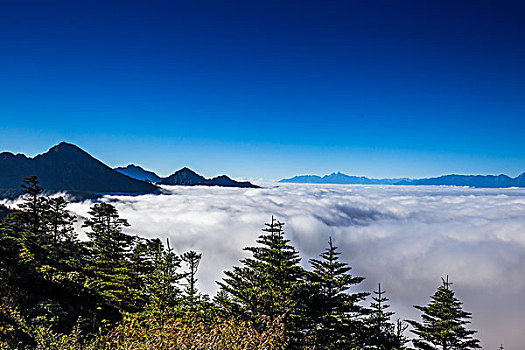 蓝天下的云海雪山