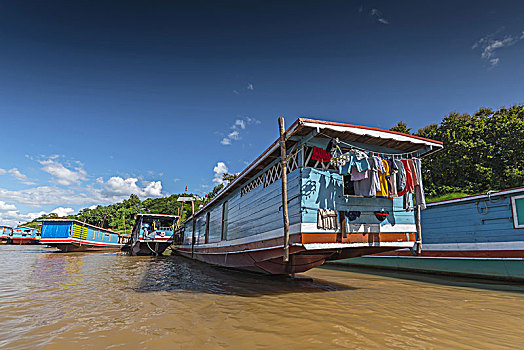 停靠,生活方式,船,港口,琅勃拉邦,湄公河,老挝