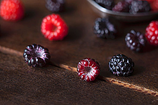 新鲜,树莓,黑莓,木质,表面