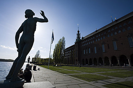 斯德哥尔摩,市政厅,湖,瑞典