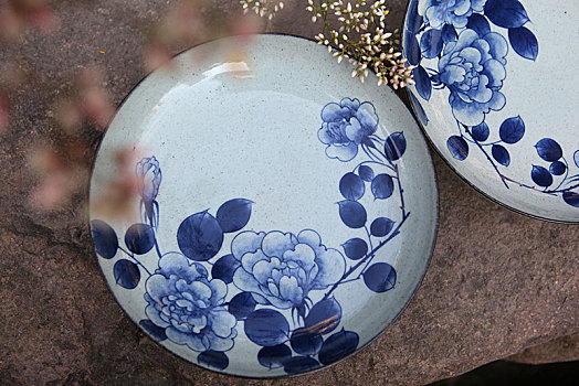 陶瓷手绘青花月季盘