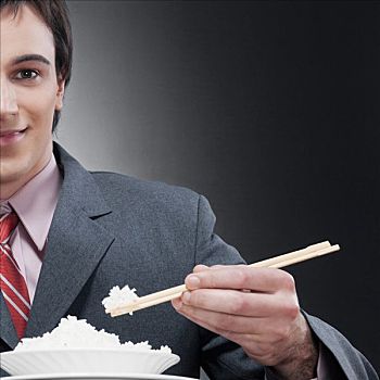 商务人士,吃饭,米饭,筷子