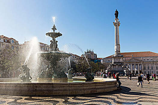 喷泉,纪念建筑,罗西奥,玛丽亚,国家剧院,背景,地区