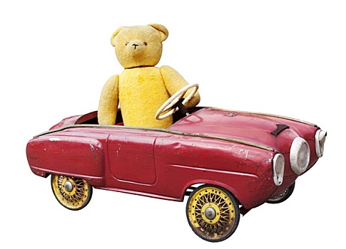 老,泰迪熊,旧式,玩具车