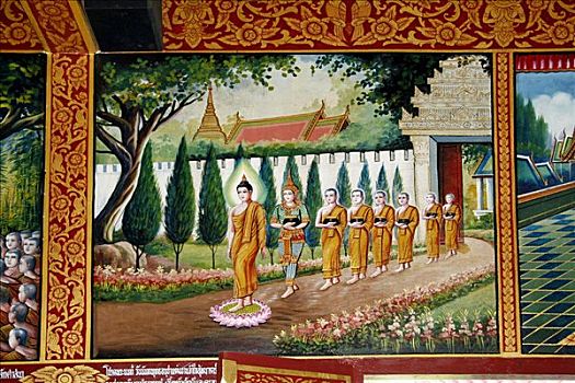 壁画,佛教寺庙,场所,清曼寺,1297年,清迈,泰国,亚洲