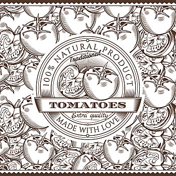 旧式,西红柿,标签,无缝,图案