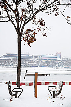 中国河南信阳都市雪景