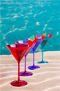 彩色,鸡尾酒,排列,樱桃,热带,沙滩