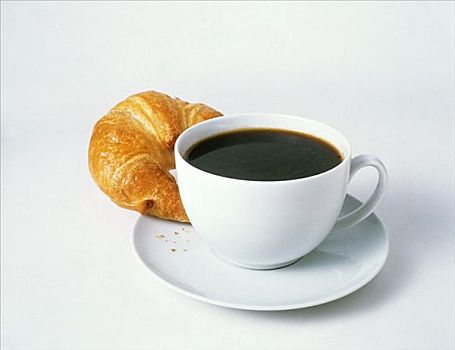 咖啡杯,牛角面包