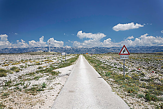 道路,帕格,岛屿,扎达尔,克罗地亚,达尔马提亚,欧洲