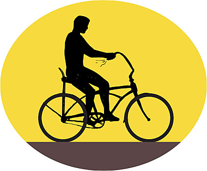 男人,骑,骑乘,自行车,剪影,椭圆,复古