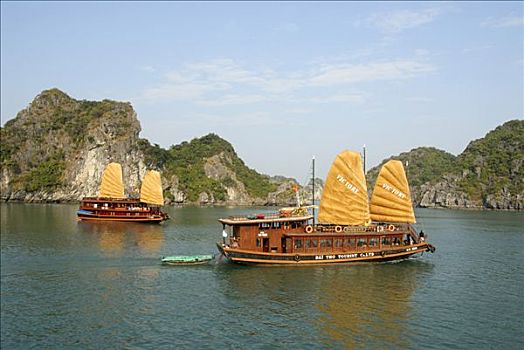 帆船,帆,岛屿,下龙湾,湾,越南,东南亚