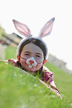 女孩,戴着,兔耳,面具