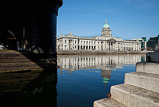 海关大楼,新古典,18世纪,建筑,设计,靠近,利菲河,都柏林,城市,爱尔兰