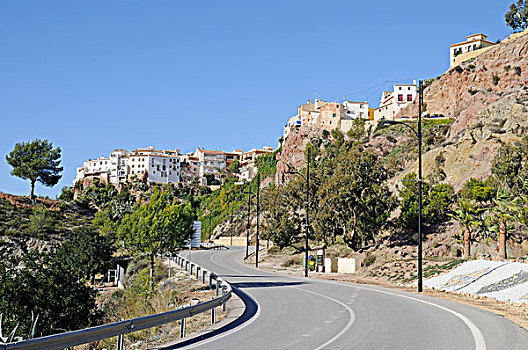 道路,山村,白色海岸,阿利坎特省,西班牙,欧洲