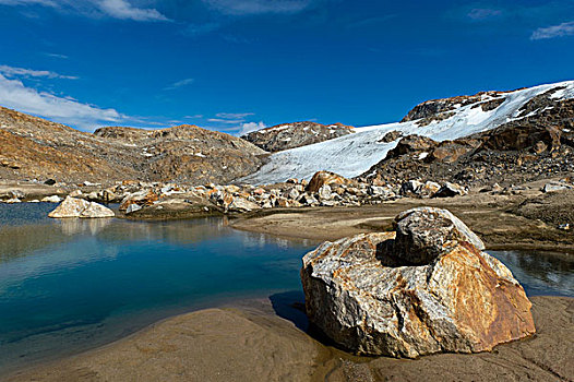 湖,漂石,冰河,半岛,格陵兰东部,格陵兰