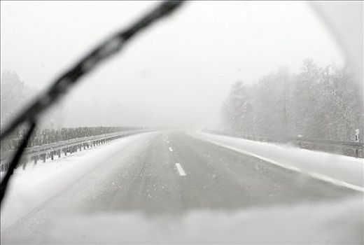 下雪,穷,能见度,德国,高速公路,冬天