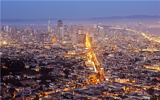 市区,旧金山,黄昏