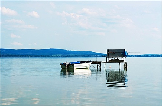 垂钓,码头,巴拉顿湖,匈牙利