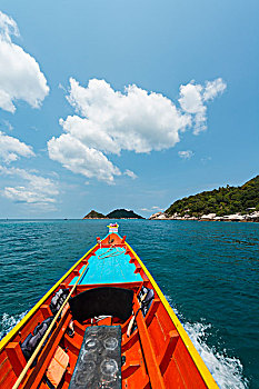 船首,移动,船,蓝绿色海水,岛屿,龟岛,海湾,泰国,亚洲