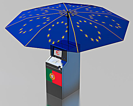 自动柜员机,葡萄牙,旗帜,伞,星,欧盟,象征,欧元,救助,包装,插画