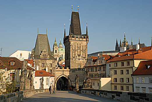 桥,风景,粉末,塔,老城,世界遗产,布拉格,捷克共和国,欧洲