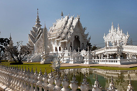 白色,庙宇,寺院,清莱,北方,泰国,亚洲
