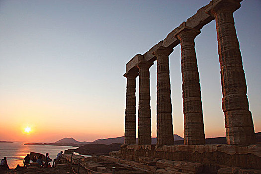 希腊艺术,海神殿,多利安式,风格,公元前5世纪,日落,岬角,苏尼安岬,希腊