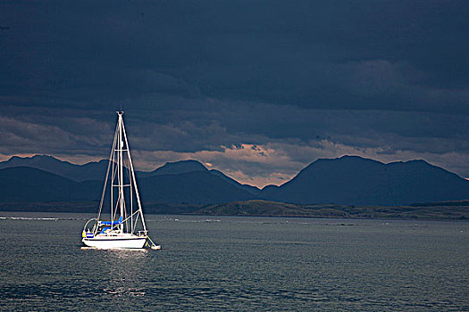 苏格兰,茂尔岛,日光,游艇,声音,雷雨天气