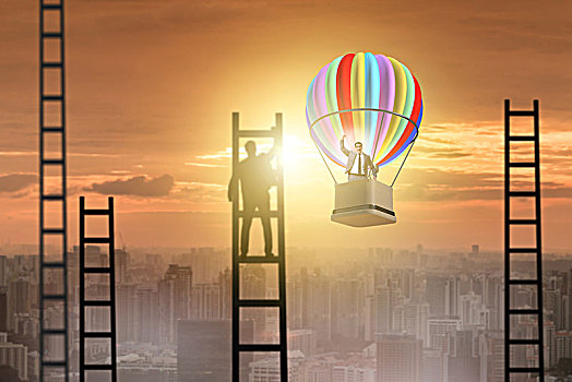 人生,成绩,概念,商务人士,气球,梯子