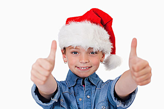 女孩,圣诞节,帽子,竖大拇指