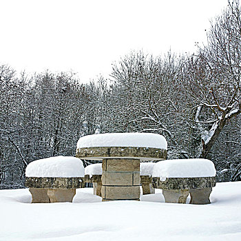 石头,桌子,椅子,冬天,风景