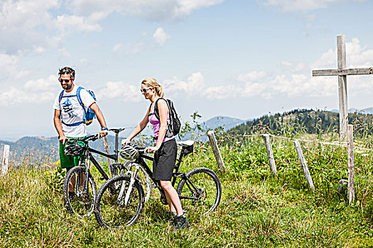情侣,山地自行车,提洛尔,奥地利