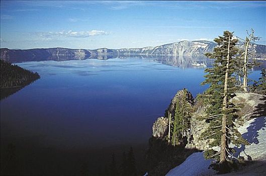 火山湖国家公园,山,湖,俄勒冈,美国,北美