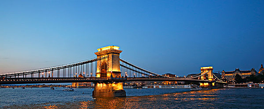 链索桥,上方,多瑙河,光亮,夜晚,害虫,布达佩斯,匈牙利,欧洲