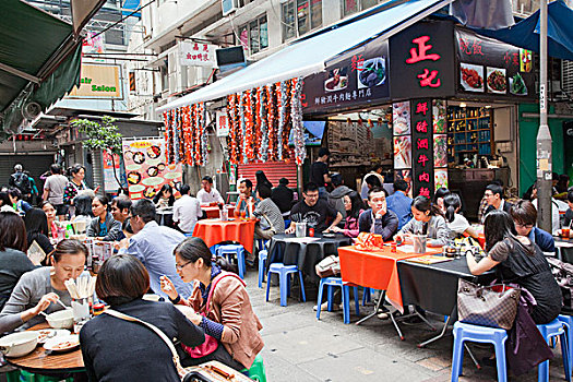中国,香港,铜锣湾,人,吃饭,户外,餐馆