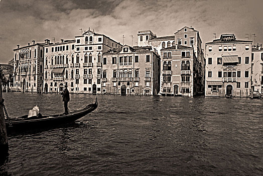 意大利,威尼斯,大运河,平底船船夫,排,房子