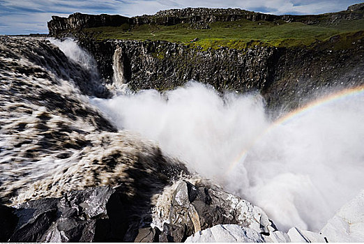 彩虹,上方,瀑布,冰岛