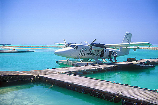 水上飞机,旁侧,码头,机场,马尔代夫