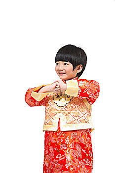 棚拍中國(guó)新年唐裝兒童拜年