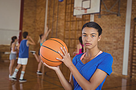 高中女生,拿着,篮球,团队,玩,背景,头像