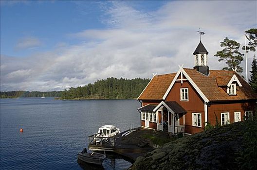 红色,房子,群岛,斯德哥尔摩,瑞典